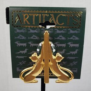 Vintage 1986 JJ Jonette Gold Tone Cat BookEnds Artifacts Brooch